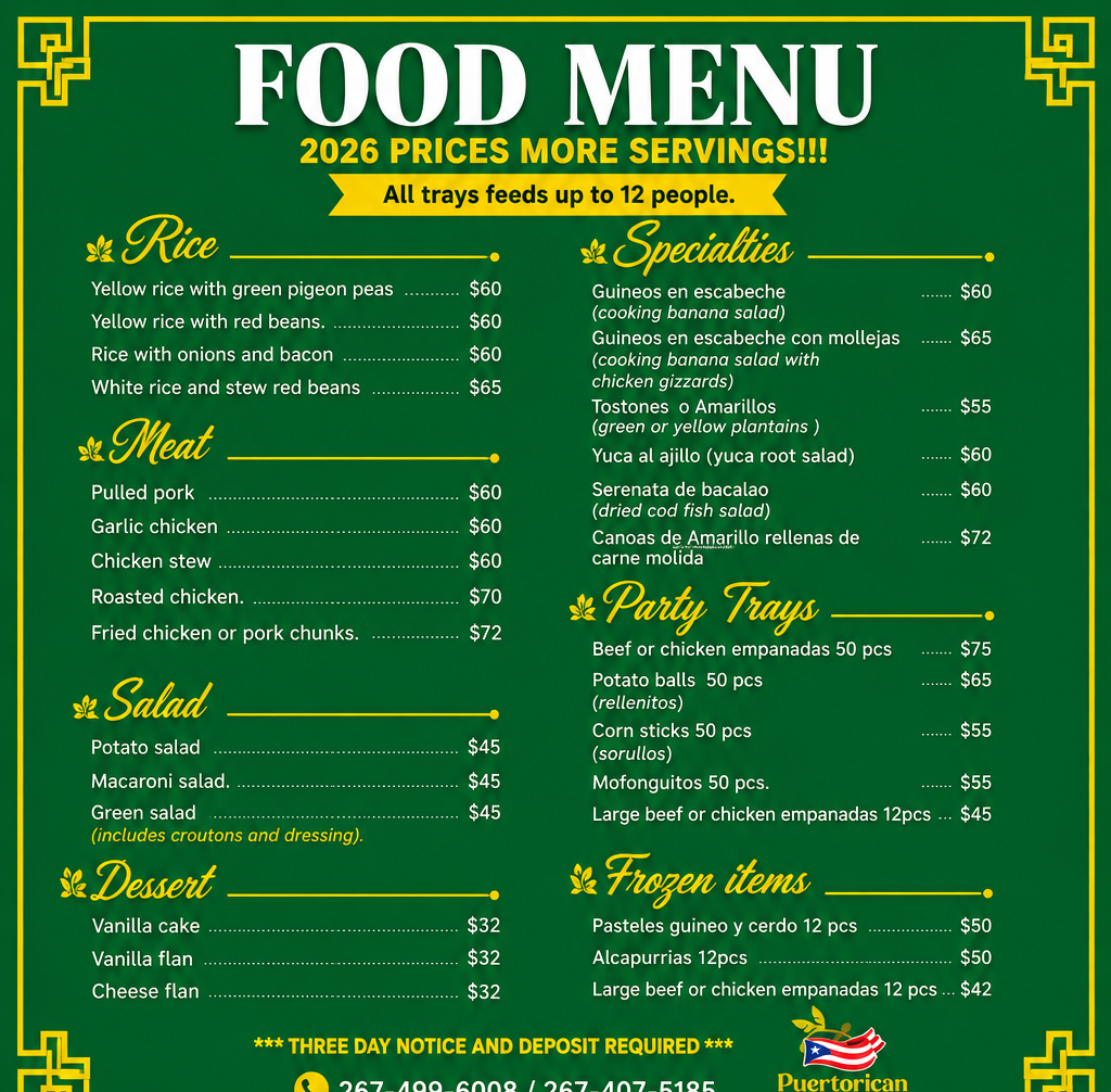 Puertorican Gourmet 2026 food menu