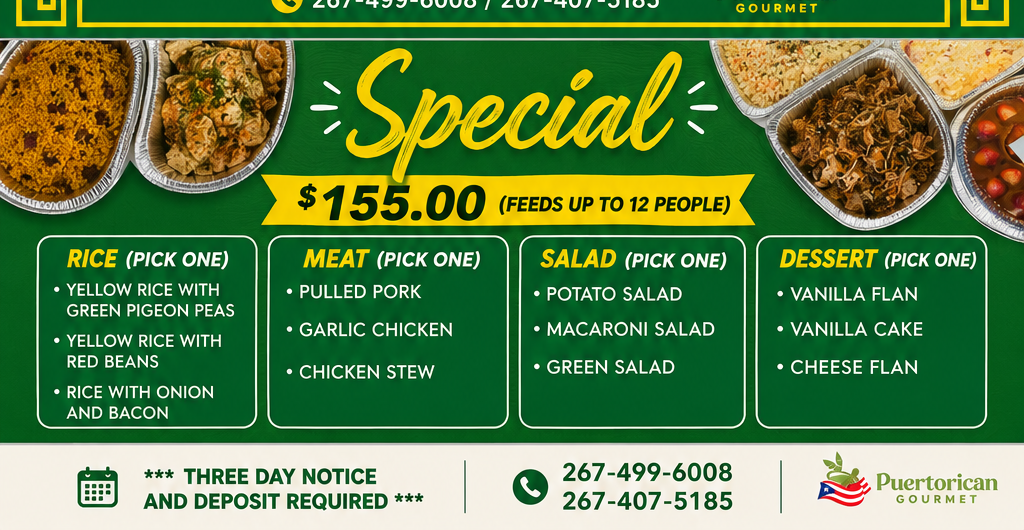 Puertorican Gourmet special menu